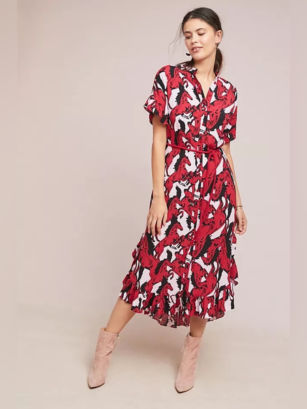 Anthropologie Corey Lynn Calter Marta Ruffled Shirtdress